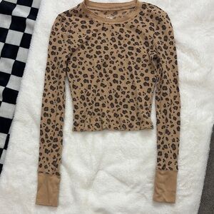 PacSun Tan Leopard Print Ribbed Blouse